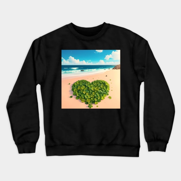 Heart Shaped Four Leaf Clover Patch On Beach 4 Crewneck Sweatshirt by MiracleROLart